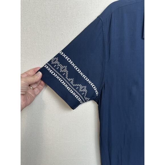 Aeropostale Button Down Shirt Men's Men’s Navy Blue White Trim Rayon India - Picture 2 of 8